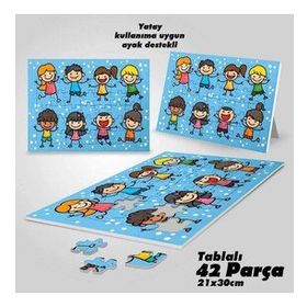Asil Hobi Gülümseyen Mutlu Çocuklar Yapboz-Ayak Destekli Çerçeveli 42 Parça Puzzle