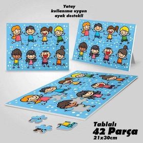 Asil Hobi Gülümseyen Mutlu Çocuklar Yapboz-Ayak Destekli Çerçeveli 42 Parça Puzzle