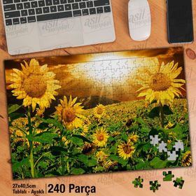 Asil Hobi Gün Batımı-Ayçiçeği-Tarla-Doğa-Manzara Yapboz-Ayak Destekli 240 Parça Puzzle