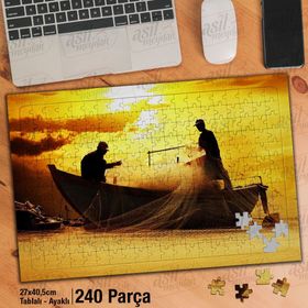 Asil Hobi Gün Batımı-Balık Teknesi-Manzara Yapboz-Ayak Destekli Çerçeveli 240 Parça Puzzle