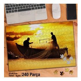 Asil Hobi Gün Batımı-Balık Teknesi-Manzara Yapboz-Ayak Destekli Çerçeveli 240 Parça Puzzle