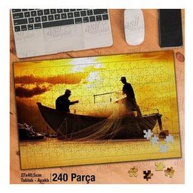 Asil Hobi Gün Batımı-Balık Teknesi-Manzara Yapboz-Ayak Destekli Çerçeveli 240 Parça Puzzle