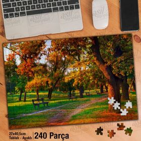 Asil Hobi Gün Batımı-Bank-Ağaçlar-Doğa-Park Yapboz-Ayak Destekli Çerçeveli 240 Parça Puzzle