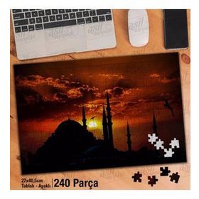 Asil Hobi Gün Batımı-Camii-Kubbe-Minare-Manzara Yapboz-Ayak Destekli Çerçeveli 240 Parça Puzzle