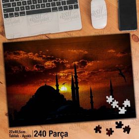 Asil Hobi Gün Batımı-Camii-Kubbe-Minare-Manzara Yapboz-Ayak Destekli Çerçeveli 240 Parça Puzzle