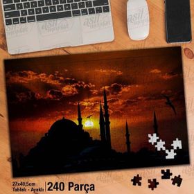 Asil Hobi Gün Batımı-Camii-Kubbe-Minare-Manzara Yapboz-Ayak Destekli Çerçeveli 240 Parça Puzzle