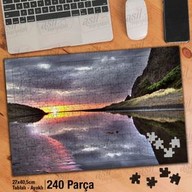 Asil Hobi Gün Batımı-Dağlar-Deniz-Manzara Yapboz-Ayak Destekli Çerçeveli 240 Parça Puzzle