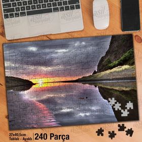 Asil Hobi Gün Batımı-Dağlar-Deniz-Manzara Yapboz-Ayak Destekli Çerçeveli 240 Parça Puzzle