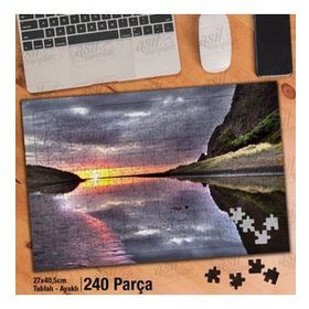 Asil Hobi Gün Batımı-Dağlar-Deniz-Manzara Yapboz-Ayak Destekli Çerçeveli 240 Parça Puzzle