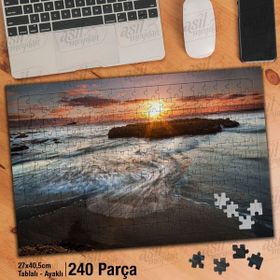 Asil Hobi Gün Batımı-Deniz-Ada-Manzara Yapboz-Ayak Destekli Çerçeveli 240 Parça Puzzle