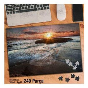 Asil Hobi Gün Batımı-Deniz-Ada-Manzara Yapboz-Ayak Destekli Çerçeveli 240 Parça Puzzle