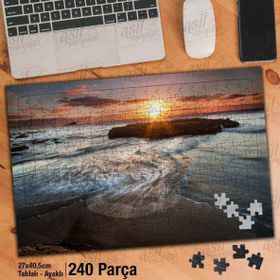 Asil Hobi Gün Batımı-Deniz-Ada-Manzara Yapboz-Ayak Destekli Çerçeveli 240 Parça Puzzle