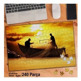 Asil Hobi Gün Batımı-Deniz-Balıkçı-Kayık-Doğa Yapboz-Ayak Destekli Çerçeveli 240 Parça Puzzle