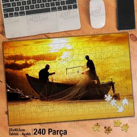 Asil Hobi Gün Batımı-Deniz-Balıkçı-Kayık-Doğa Yapboz-Ayak Destekli Çerçeveli 240 Parça Puzzle