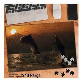 Asil Hobi Gün Batımı-Deniz-Yunus Balıkları Yapboz-Ayak Destekli Çerçeveli 240 Parça Puzzle