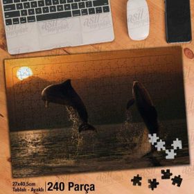 Asil Hobi Gün Batımı-Deniz-Yunus Balıkları Yapboz-Ayak Destekli Çerçeveli 240 Parça Puzzle