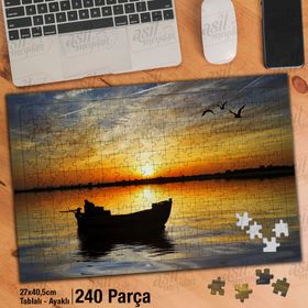 Asil Hobi Gün Batımı-Denizin Ortasında Kayık-Akşam Yapboz-Ayak Destekli Çerçeveli 240 Parça Puzzle