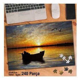 Asil Hobi Gün Batımı-Denizin Ortasında Kayık-Akşam Yapboz-Ayak Destekli Çerçeveli 240 Parça Puzzle
