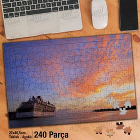 Asil Hobi Gün Batımı-Gemi-Deniz-Manzara Yapboz-Ayak Destekli Çerçeveli 240 Parça Puzzle