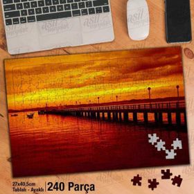 Asil Hobi Gün Batımı-İskele-Deniz-Manzara Yapboz-Ayak Destekli Çerçeveli 240 Parça Puzzle