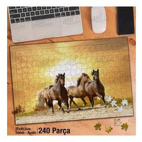 Asil Hobi Gün Batımı-Kahverengi Koşan Atlar Yapboz-Ayak Destekli Çerçeveli 240 Parça Puzzle