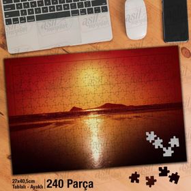 Asil Hobi Gün Batımı-Kızıl Gökyüzü-Deniz-Doğa Yapboz-Ayak Destekli Çerçeveli 240 Parça Puzzle