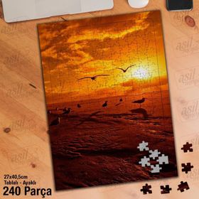 Asil Hobi Gün Batımı-Martı-Kuş-Doğa-Manzara Yapboz-Ayak Destekli Çerçeveli 240 Parça Puzzle