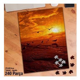 Asil Hobi Gün Batımı-Martı-Kuş-Doğa-Manzara Yapboz-Ayak Destekli Çerçeveli 240 Parça Puzzle