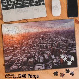 Asil Hobi Gün Batımı-Şehir-Binalar-Manzara Yapboz-Ayak Destekli Çerçeveli 240 Parça Puzzle