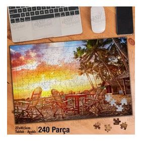 Asil Hobi Gün Batımı-Tatil Beldesi-Palmiye Ağacı Yapboz-Ayak Destekli Çerçeveli 240 Parça Puzzle