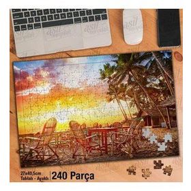 Asil Hobi Gün Batımı-Tatil Beldesi-Palmiye Ağacı Yapboz-Ayak Destekli Çerçeveli 240 Parça Puzzle