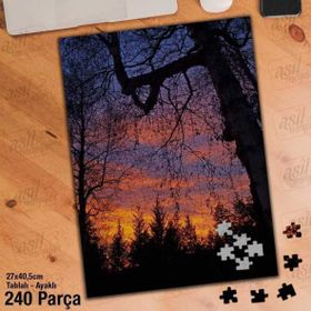Asil Hobi Gün Batımı-Ters Işık-Ağaçlar Yapboz-Ayak Destekli Çerçeveli 240 Parça Puzzle