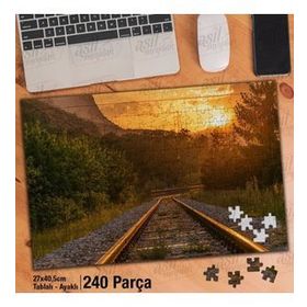 Asil Hobi Gün Batımı-Tren Yolu-Ray-Manzara Yapboz-Ayak Destekli Çerçeveli 240 Parça Puzzle