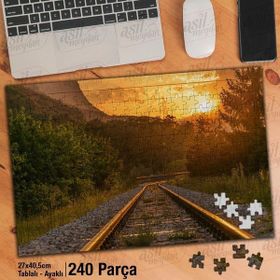 Asil Hobi Gün Batımı-Tren Yolu-Ray-Manzara Yapboz-Ayak Destekli Çerçeveli 240 Parça Puzzle