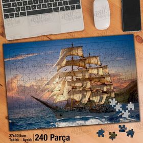 Asil Hobi Gün Batımı-Yelken-Gemi Yapboz-Ayak Destekli Çerçeveli 240 Parça Puzzle