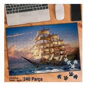 Asil Hobi Gün Batımı-Yelken-Gemi Yapboz-Ayak Destekli Çerçeveli 240 Parça Puzzle