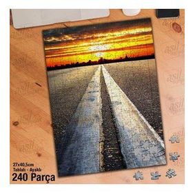 Asil Hobi Gün Batımı-Yol-Şehir Silüeti-Manzara Yapboz-Ayak Destekli Çerçeveli 240 Parça Puzzle