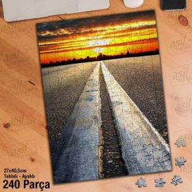 Asil Hobi Gün Batımı-Yol-Şehir Silüeti-Manzara Yapboz-Ayak Destekli Çerçeveli 240 Parça Puzzle