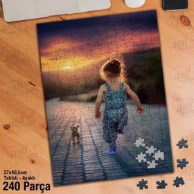 Asil Hobi Gün Batımında Yavru Kaplanla Koşan Kız Yapboz-Ayak Destekli Çerçeveli 240 Parça Puzzle