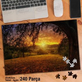 Asil Hobi Günbatımı-Ağaç Dalları-Doğa-Manzara Yapboz-Ayak Destekli Çerçeveli 240 Parça Puzzle