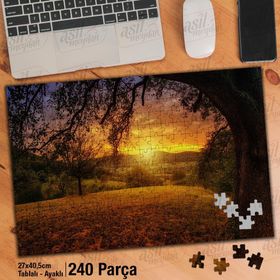 Asil Hobi Günbatımı-Ağaç Dalları-Doğa-Manzara Yapboz-Ayak Destekli Çerçeveli 240 Parça Puzzle