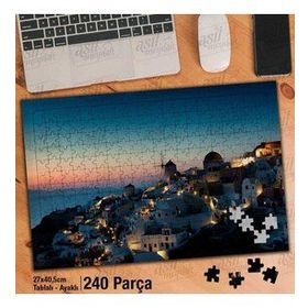 Asil Hobi Günbatımı-Beyaz Evler-Manzara Yapboz-Ayak Destekli Çerçeveli 240 Parça Puzzle
