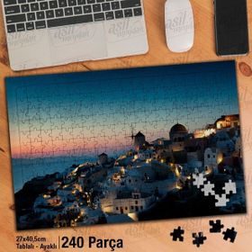 Asil Hobi Günbatımı-Beyaz Evler-Manzara Yapboz-Ayak Destekli Çerçeveli 240 Parça Puzzle
