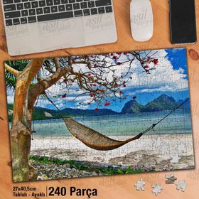 Asil Hobi Hamak-Ağaçlar-Deniz-Doğa-Manzara Yapboz-Ayak Destekli Çerçeveli 240 Parça Puzzle