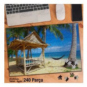 Asil Hobi Hamak-Palmiye Ağaçları-Deniz-Tatil Yapboz-Ayak Destekli Çerçeveli 240 Parça Puzzle