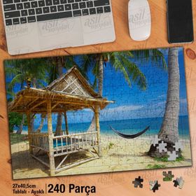 Asil Hobi Hamak-Palmiye Ağaçları-Deniz-Tatil Yapboz-Ayak Destekli Çerçeveli 240 Parça Puzzle