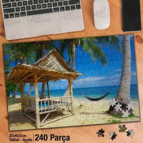 Asil Hobi Hamak-Palmiye Ağaçları-Deniz-Tatil Yapboz-Ayak Destekli Çerçeveli 240 Parça Puzzle