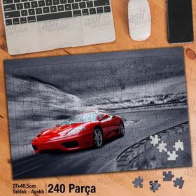 Asil Hobi Hareket Halinde Kırmızı Spor Araba-Oto Yapboz-Ayak Destekli Çerçeveli 240 Parça Puzzle