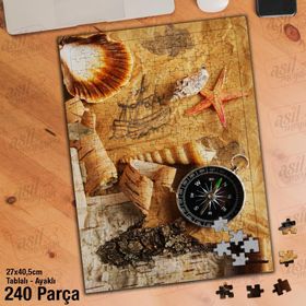 Asil Hobi Harita-Deniz Kabuğu-Pusula-Denizci Yapboz-Ayak Destekli Çerçeveli 240 Parça Puzzle