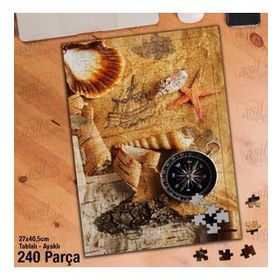 Asil Hobi Harita-Deniz Kabuğu-Pusula-Denizci Yapboz-Ayak Destekli Çerçeveli 240 Parça Puzzle